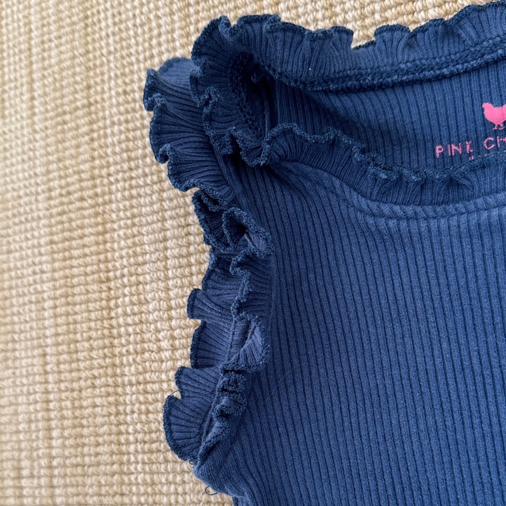 Pink Chicken Navy Ruffle Tank Top - Picture 2 of 3